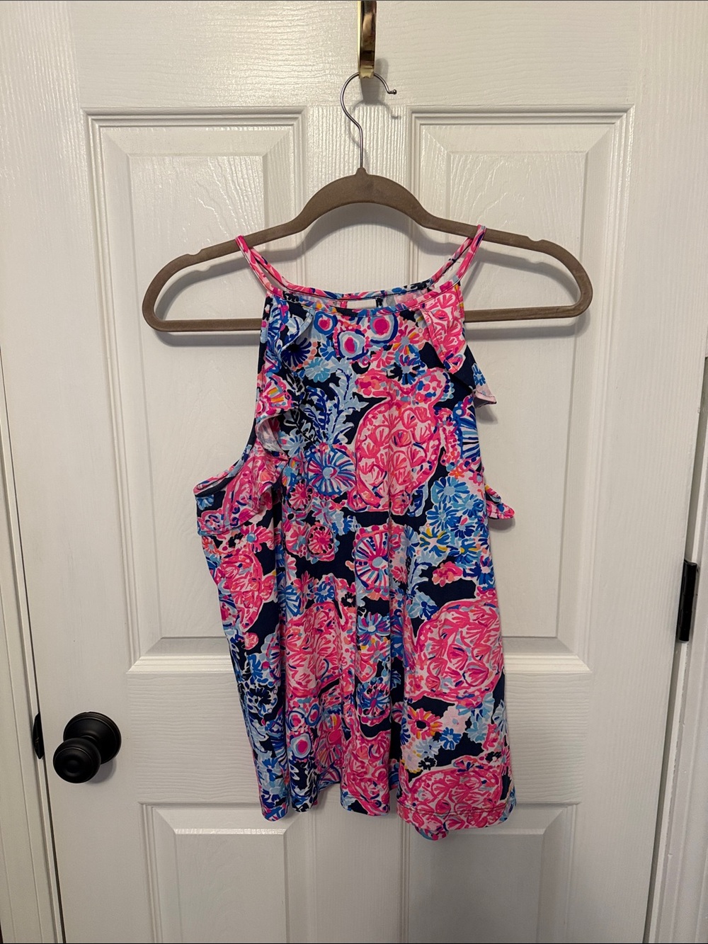 Lilly Pulitzer Women’s Bright Floral Halter Tank Top in Pink & Navy